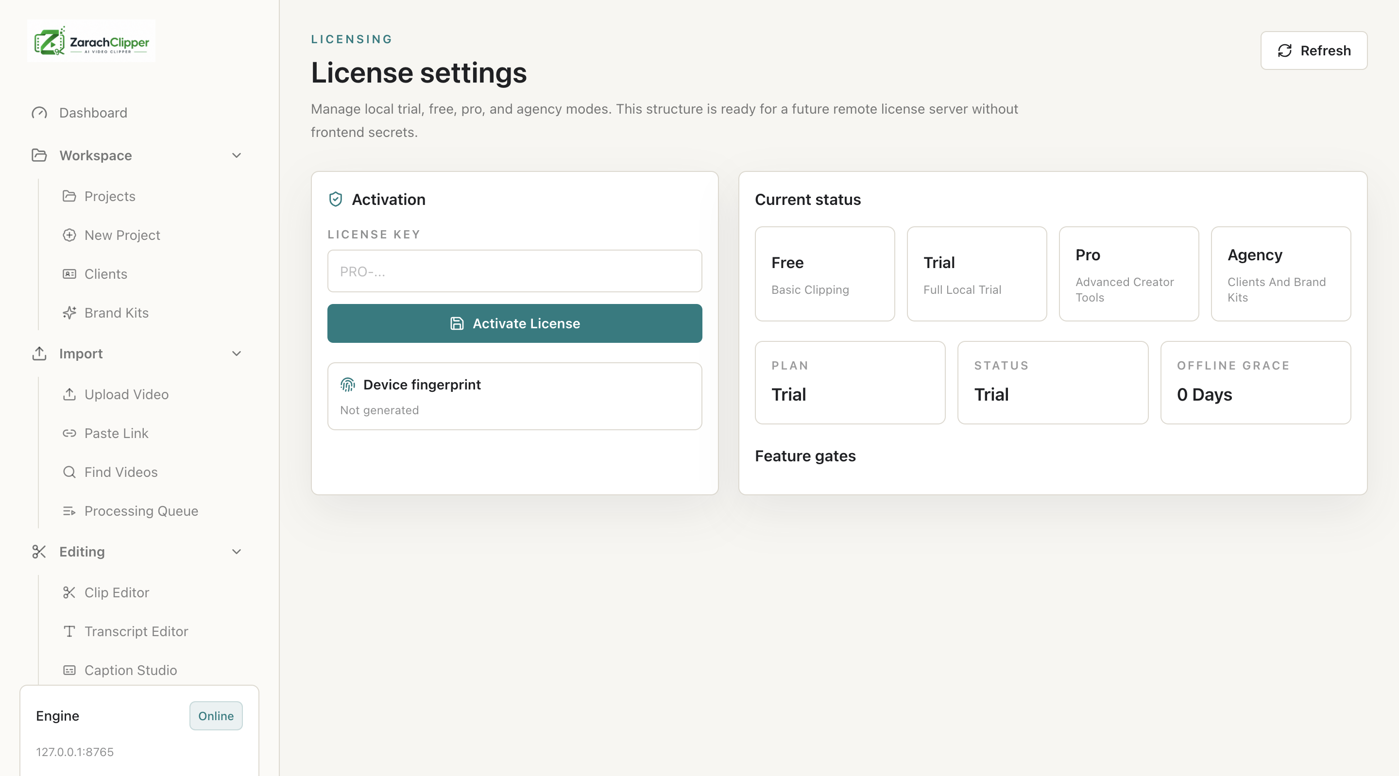 License settings