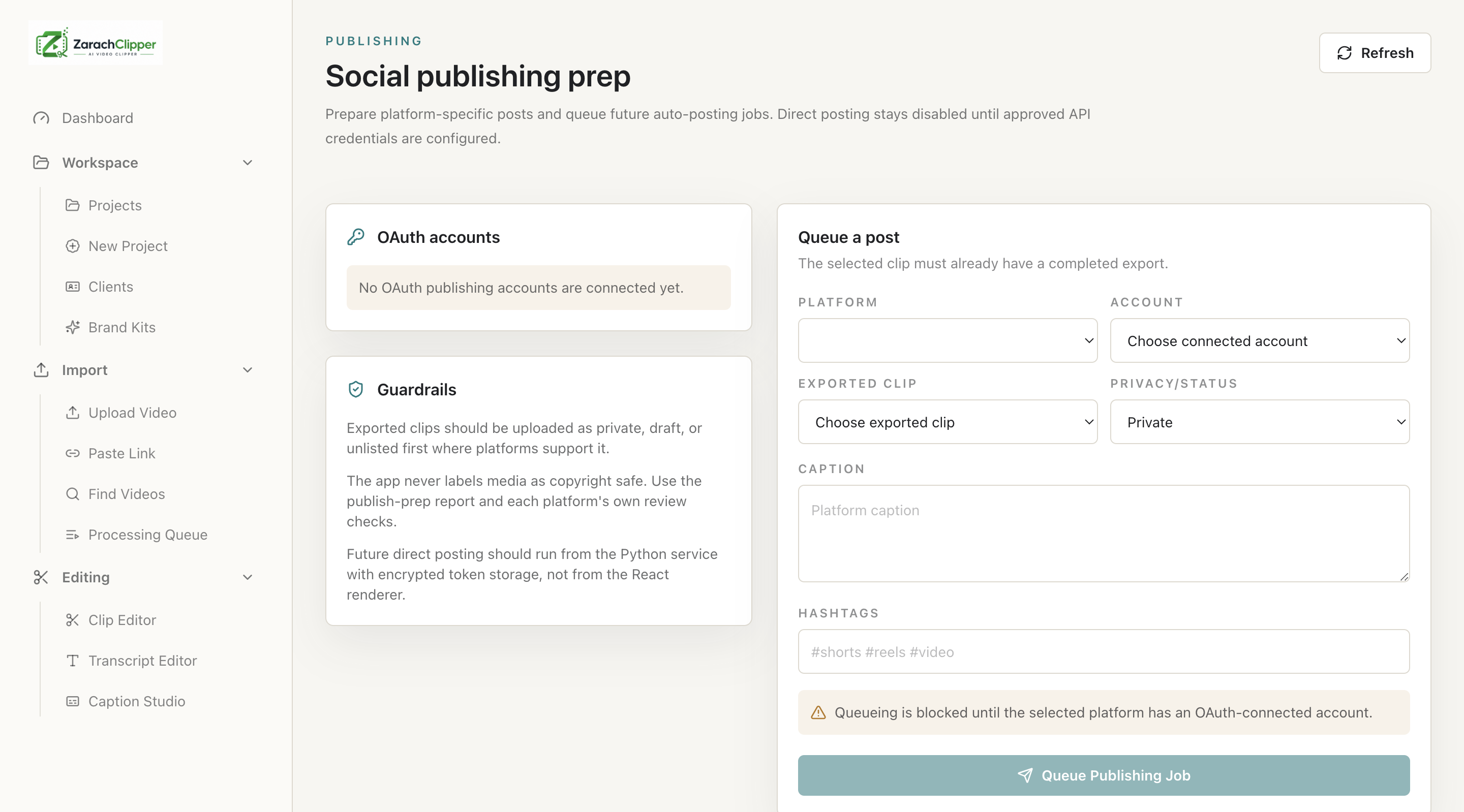 Prepare clips for manual social posting